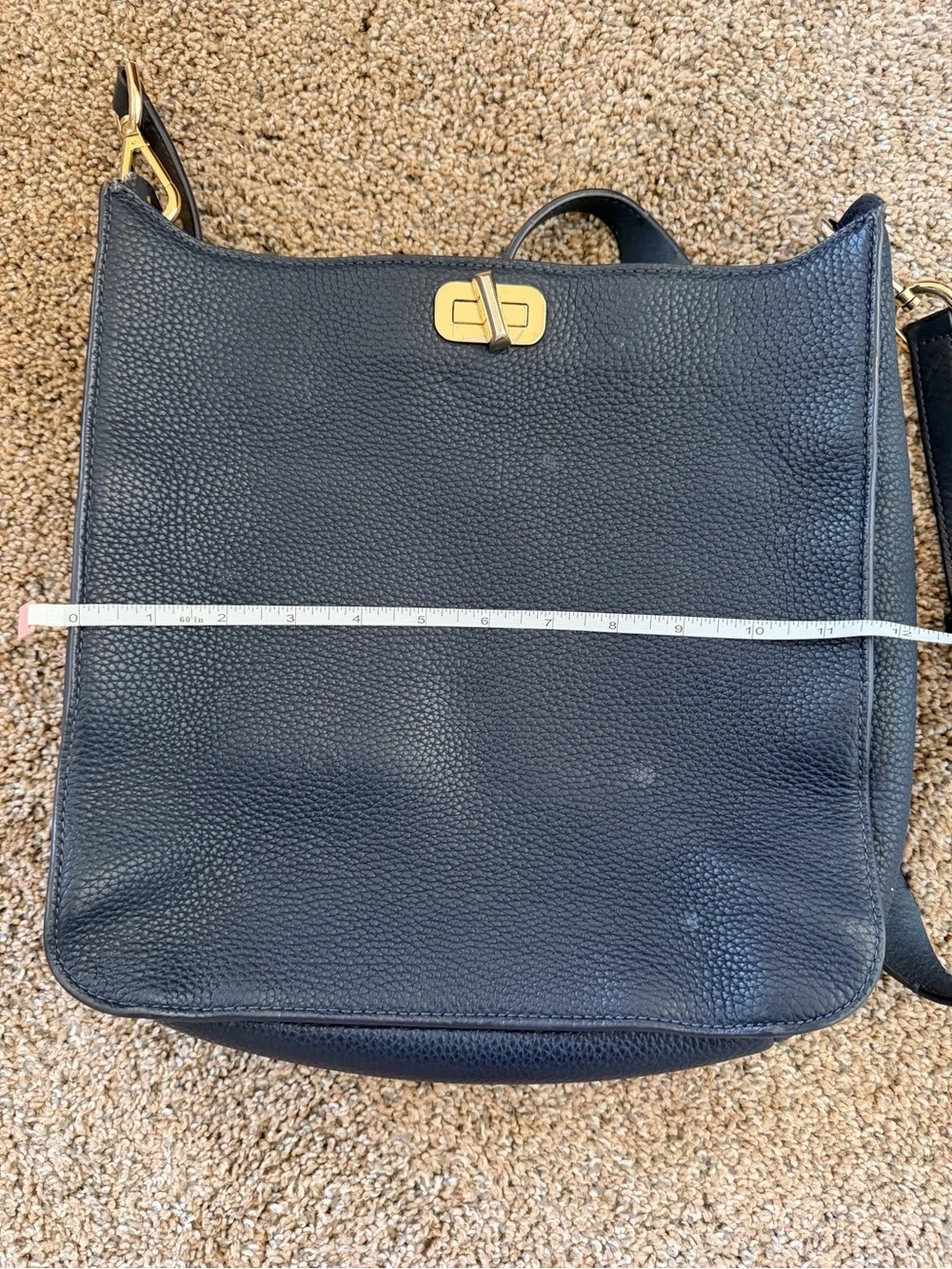 MICHAEL KORS Sullivan Pebbled Leather Crossbody Messenger Bag Turn lock in Navy
